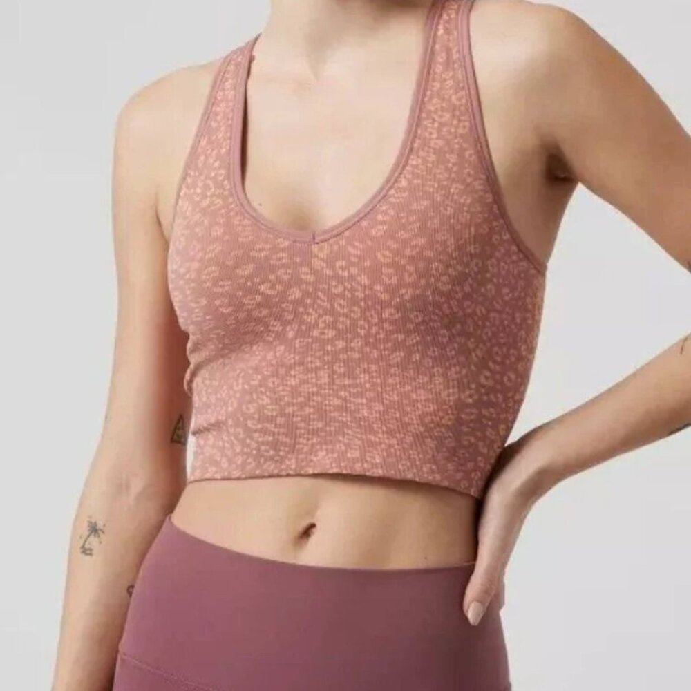 Aurora Seamless Crop Rib Tank in Ocelot Spot Peach
